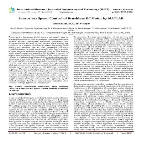 Sensorless Speed Control of Brushless DC Motor by MATLAB