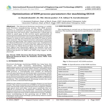 Optimization of EDM process parameters for machining SS310