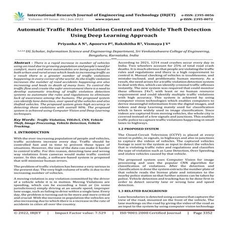Automatic Traffic Rules Violation Control and Vehicle Theft Detection Using D...