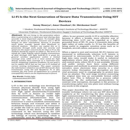 Li-Fi Is the Next Generation of Secure Data Transmission Using IOT Devices