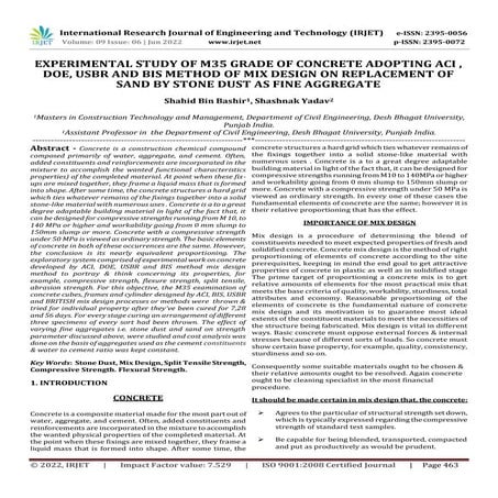 EXPERIMENTAL STUDY OF M35 GRADE OF CONCRETE ADOPTING ACI , DOE, USBR AND BIS ...