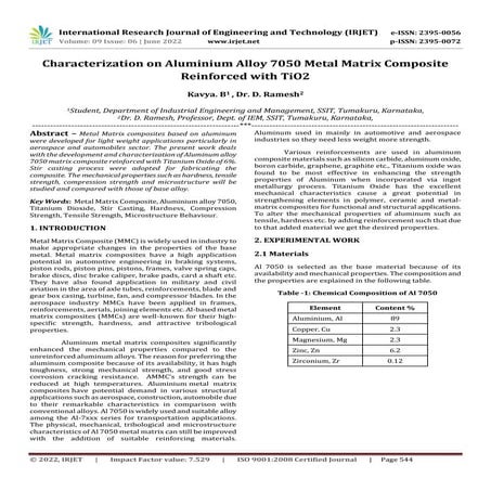 Characterisation of Aluminum based metal matrix composite reinforcement ...