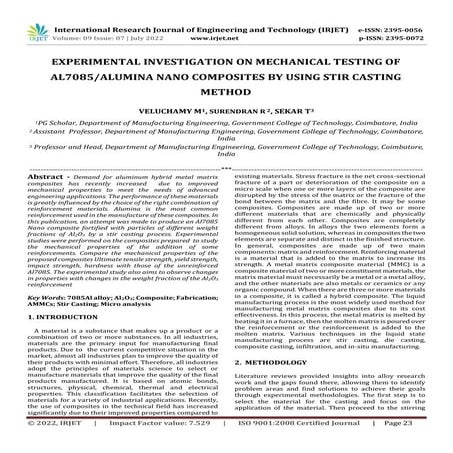 EXPERIMENTAL INVESTIGATION ON MECHANICAL TESTING OF AL7085/ALUMINA NANO COMPO...