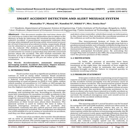 SMART ACCIDENT DETECTION AND ALERT MESSAGE SYSTEM | PDF | Injuries ...