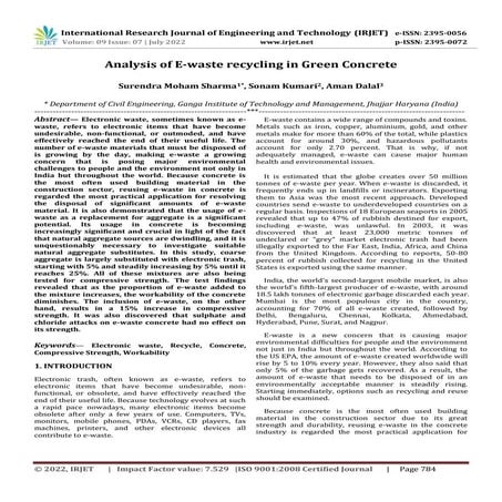Analysis of E-waste recycling in Green Concrete | PDF