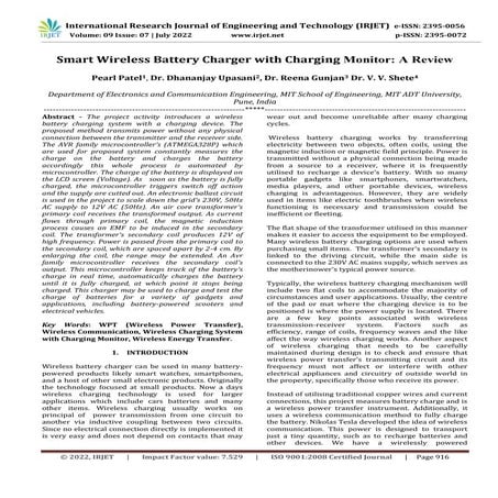 Smart Wireless Battery Charger with Charging Monitor: A Review