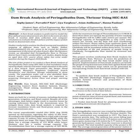 Dam Break Analysis of Peringalkuthu Dam, Thrissur Using HEC-RAS | PDF