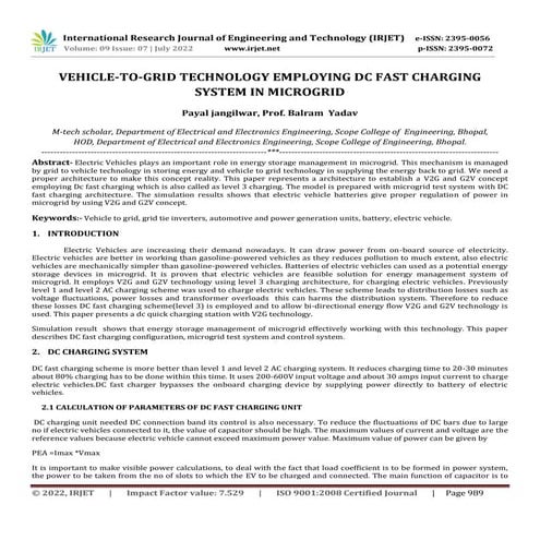 VEHICLE-TO-GRID TECHNOLOGY EMPLOYING DC FAST CHARGING SYSTEM IN MICROGRID