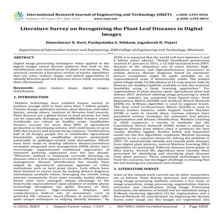 Literature Survey on Recognizing the Plant Leaf Diseases in Digital Images