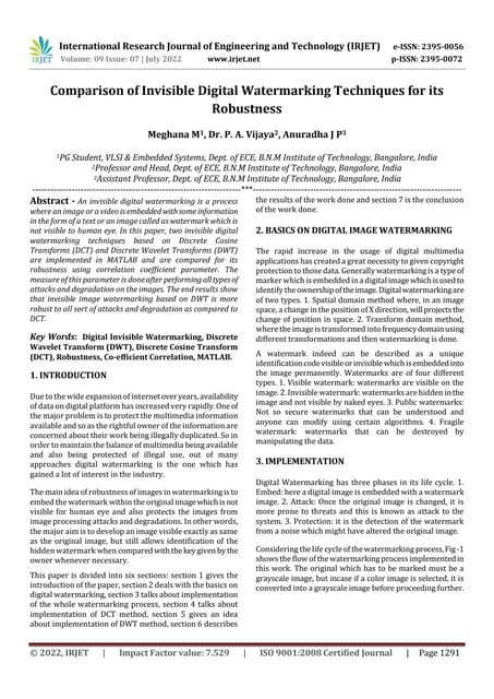 Comparison of Invisible Digital Watermarking Techniques for its Robustness