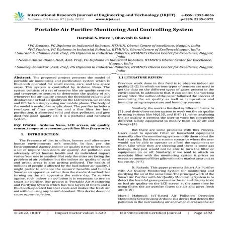 Portable Air Purifier Monitoring And Controlling System