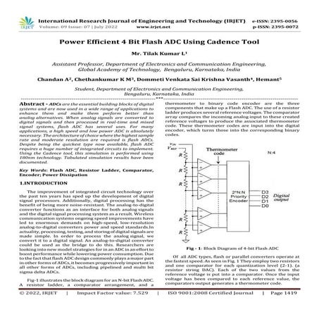 Power Efficient 4 Bit Flash ADC Using Cadence Tool