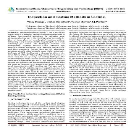 Inspection and Testing Methods in Casting.