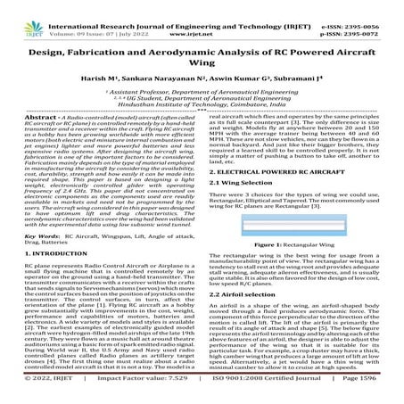 Design, Fabrication and Aerodynamic Analysis of RC Powered Aircraft Wing