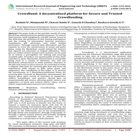 Crowdfund: A decentralized platform for Secure and Trusted Crowdfunding