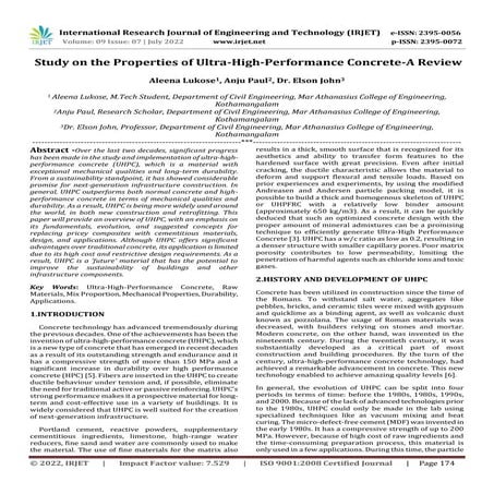 Study on the Properties of Ultra-High-Performance Concrete-A Review
