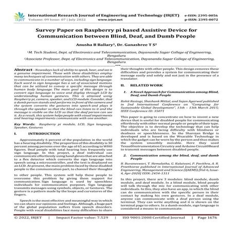 Survey Paper on Raspberry pi based Assistive Device for Communication between...