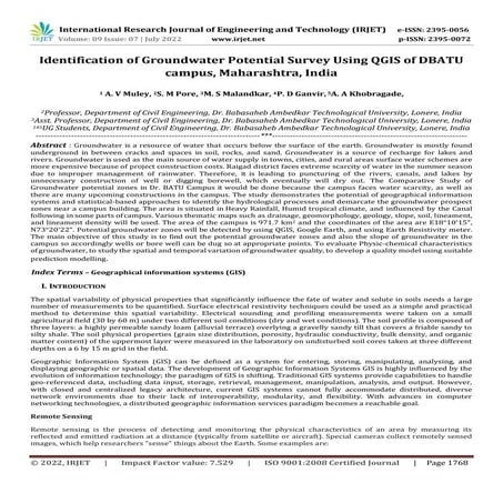 Identification of Groundwater Potential Survey Using QGIS of DBATU campus, Ma...
