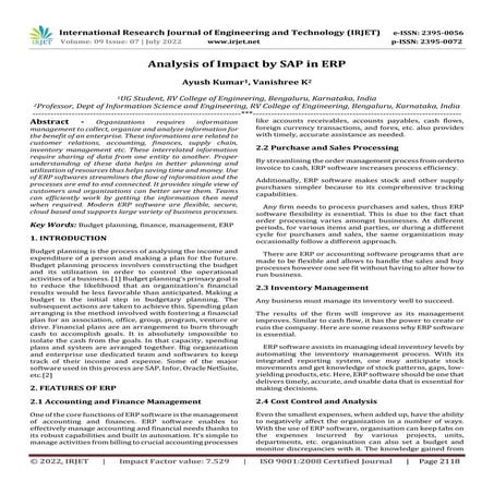 Analysis of Impact by SAP in ERP