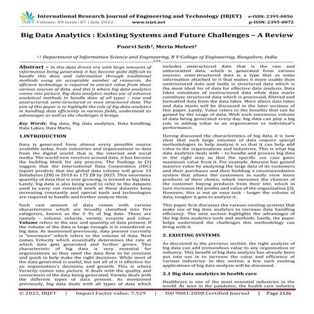 Big Data Analytics : Existing Systems and Future Challenges – A Review