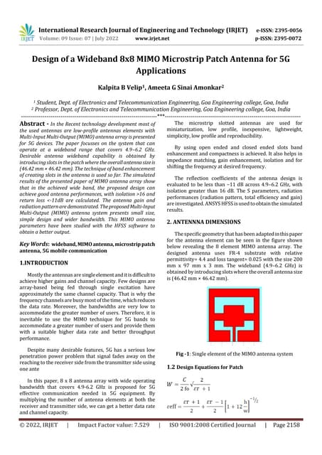 Antenna Design for 4x4 MIMO 5G Communication | PDF