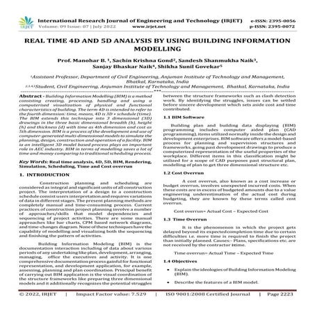 REAL TIME 4D AND 5D ANALYSIS BY USING BUILDING INFORMATION MODELLING
