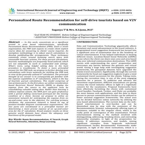 Personalized Route Recommendation for self-drive tourists based on V2V commun...