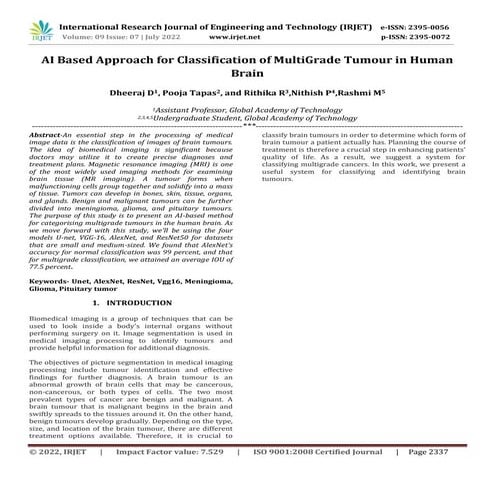 AI Based Approach for Classification of MultiGrade Tumour in Human Brain