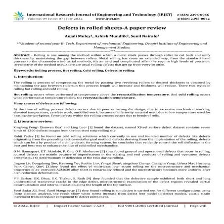 Defects in rolled sheets-A paper review