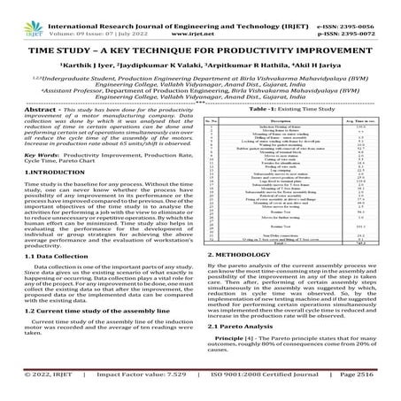 TIME STUDY – A KEY TECHNIQUE FOR PRODUCTIVITY IMPROVEMENT