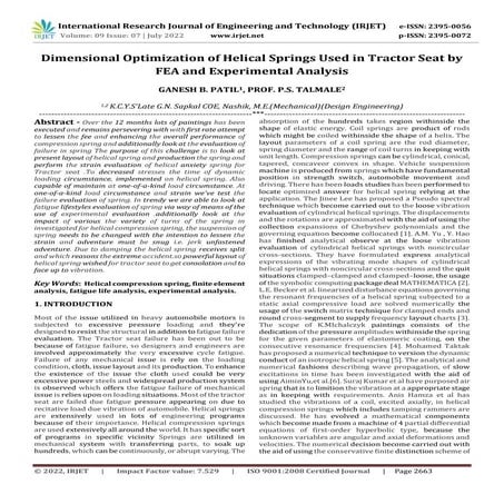 Dimensional Optimization of Helical Springs Used in Tractor Seat by FEA and E...