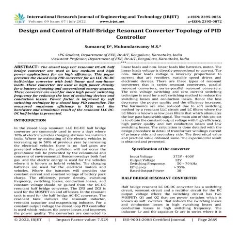Design and Control of Half-Bridge Resonant Converter Topology of PID Controller