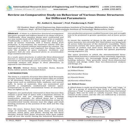 Review on Comparative Study on Behaviour of Various Dome Structures for Diffe...