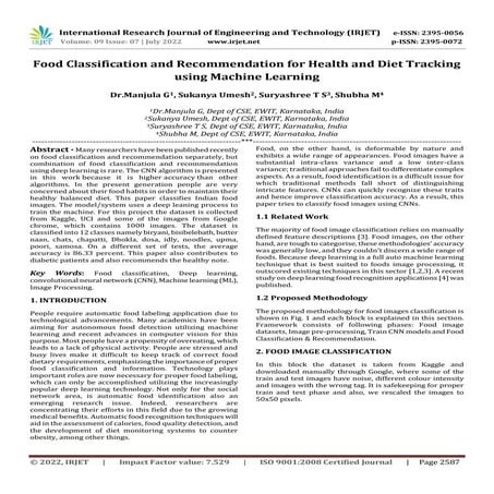 Food Classification and Recommendation for Health and Diet Tracking using Mac...