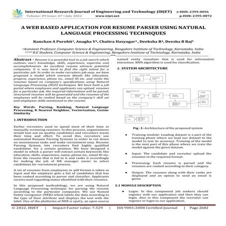 A WEB BASED APPLICATION FOR RESUME PARSER USING NATURAL LANGUAGE PROCESSING T...