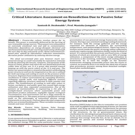 Critical Literature Assessment on Benediction Due to Passive Solar Energy System