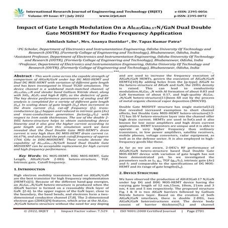 Impact of Gate Length Modulation On a Al0.83Ga0.17N/GaN Dual Double Gate MOSH...