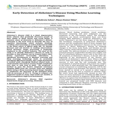 Early Detection of Alzheimer’s Disease Using Machine Learning Techniques