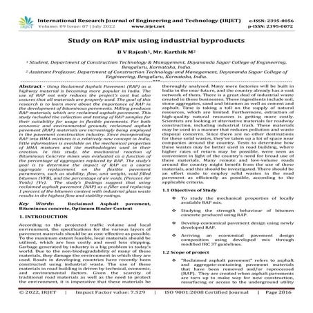 Study on RAP mix using industrial byproducts