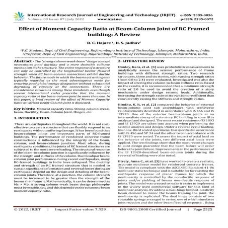 Effect of Moment Capacity Ratio at Beam-Column Joint of RC Framed building: A...