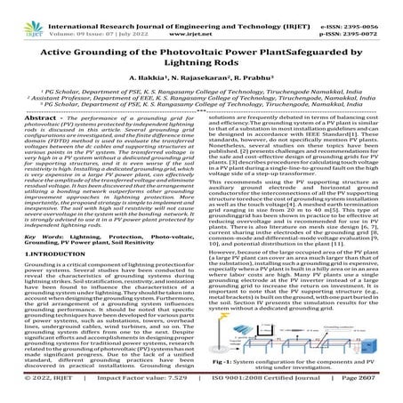 Photovoltaic solar farm: earthing system design for cost reduction and ...