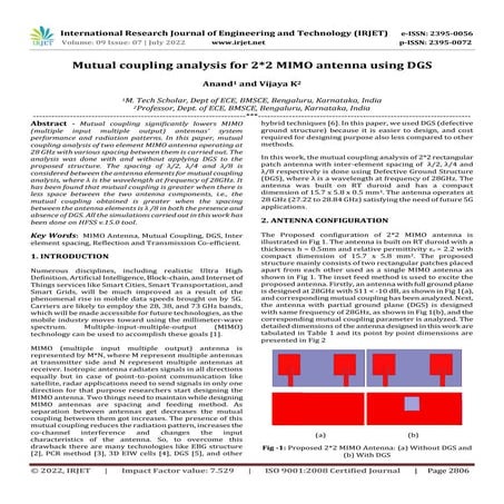 Mutual coupling analysis for 2*2 MIMO antenna using DGS