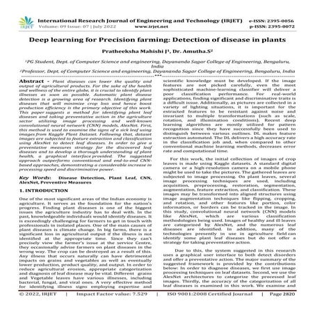 Deep learning for Precision farming: Detection of disease in plants
