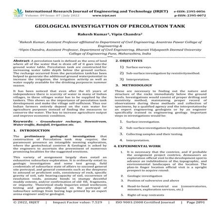 GEOLOGICAL INVESTIGATTION OF PERCOLATION TANK