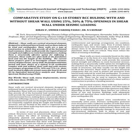 COMPARATIVE STUDY ON G+10 STOREY RCC BULDING WITH AND WITHOUT SHEAR WALL USIN...