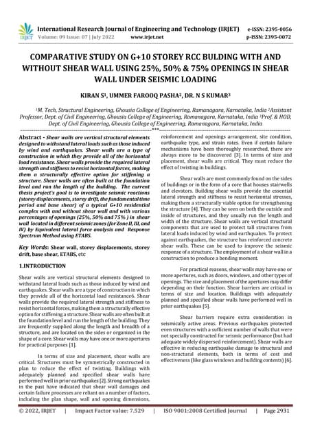 Comparative Seismic Analysis of G+20 RC Framed Structure Building for ...