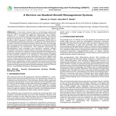 A Review on Student Result Management System