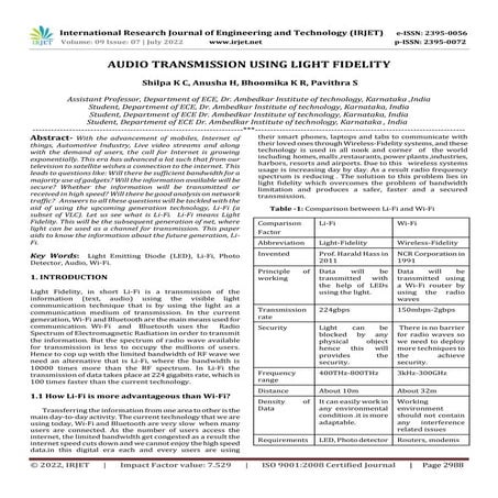 AUDIO TRANSMISSION USING LIGHT FIDELITY