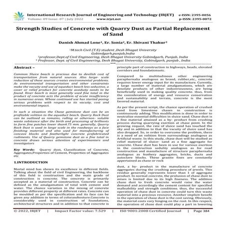 Strength Studies of Concrete with Quarry Dust as Partial Replacement of Sand