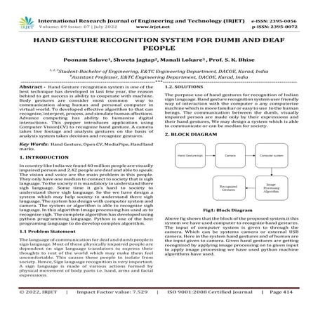 HAND GESTURE RECOGNITION SYSTEM FOR DUMB AND DEAF PEOPLE